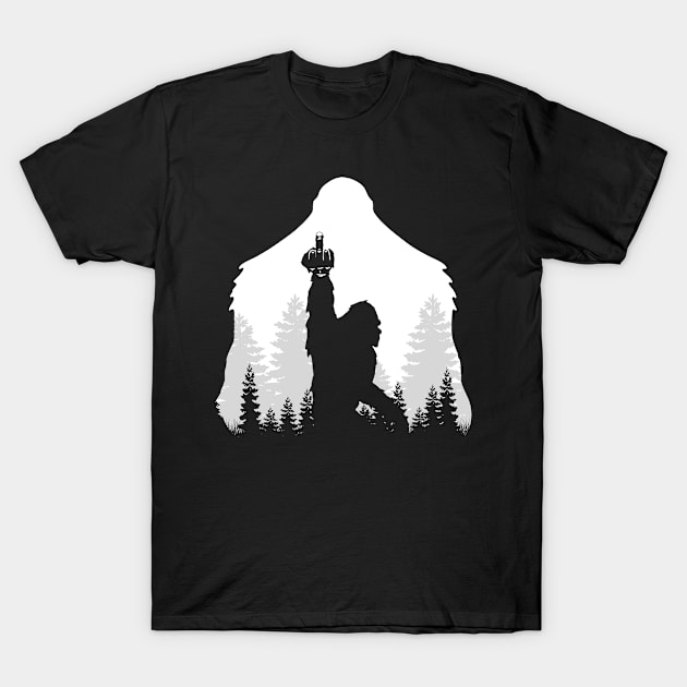 Bigfoot Hiking Black And White Design T-Shirt by Dianeursusla Clothes